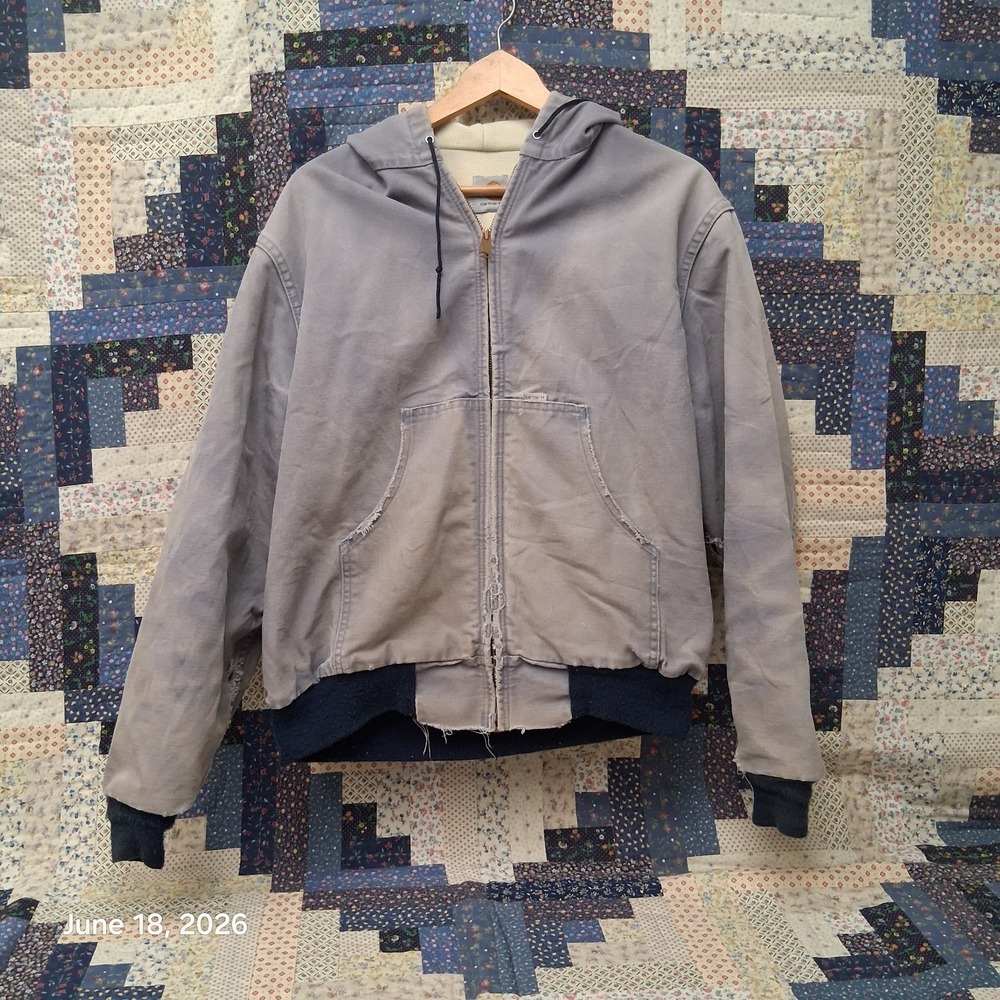 Vintage Carhartt JR118 Steel Blue Thermal Lined Canvas Jacket SZ Large‎ USA Made